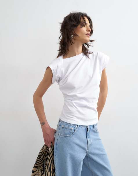 Topshop - Top met kapmouwtjes en gedraaid design in wit - view 1