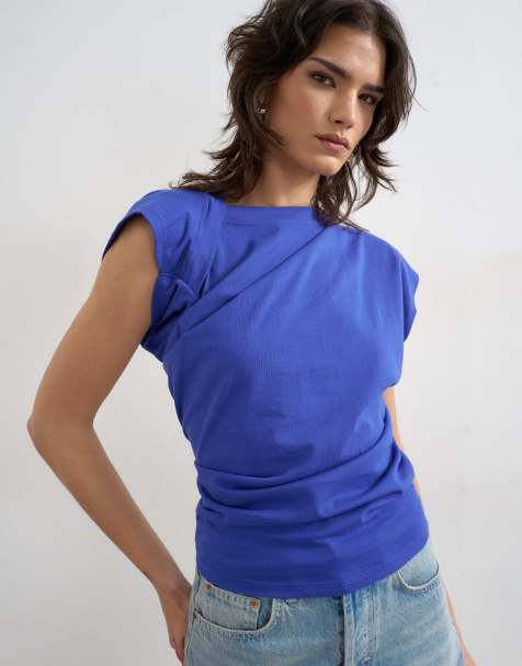 Topshop - Top met kapmouwtjes en gedraaid lijfje in kobaltblauw - view 1