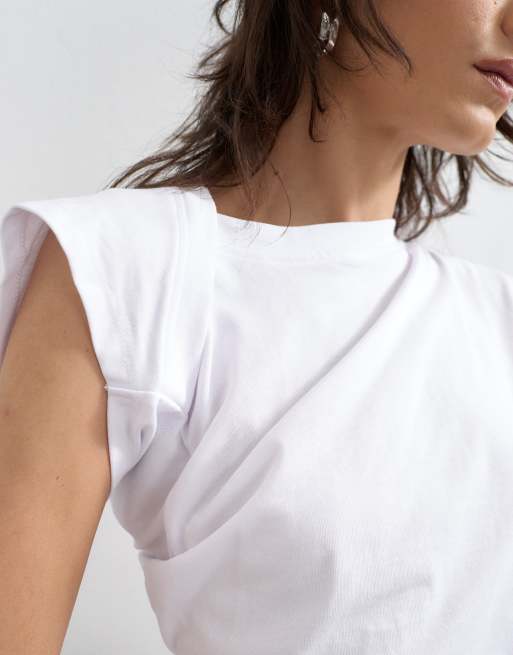 Topshop - Top met kapmouwtjes en gedraaid lijfje in wit, 3 van 4
