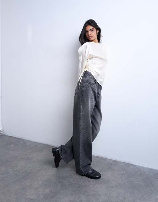 Topshop - Top met lange mouwen en gerimpelde zijkant in wit, 4 van 4