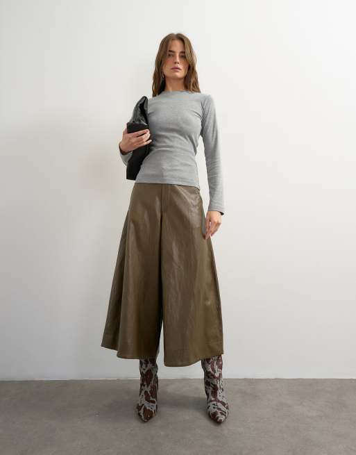Topshop top met lange mouwen en micro V-hals in grijs gemêleerd, 3 van 4