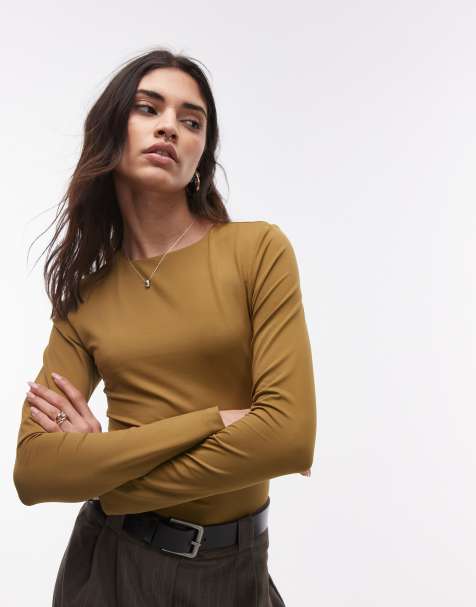 Topshop - Top met lange mouwen in olijfgroen - view 1