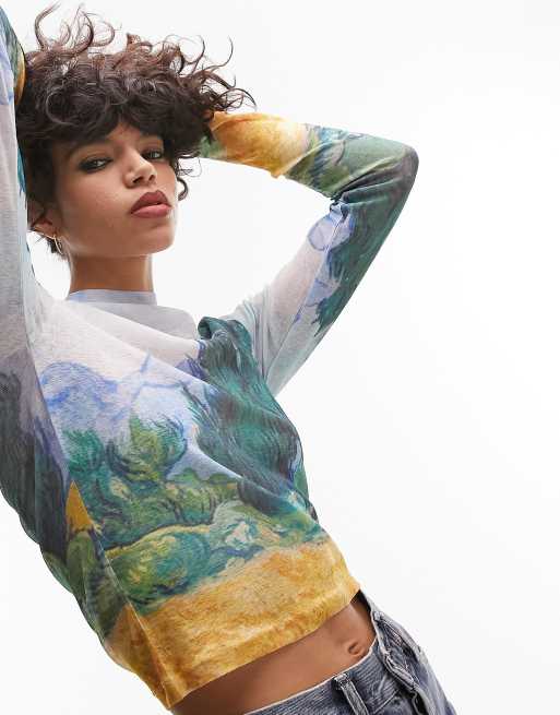Topshop - Top met lange mouwen met schilderachtige grafische gelicenseerde National Gallery Van Gogh-print in multi