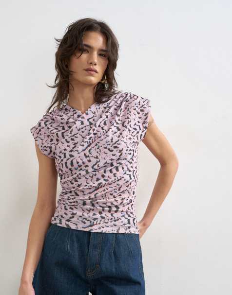 Topshop - Top met overslag aan de voorkant en korte mouwen in multi - view 1