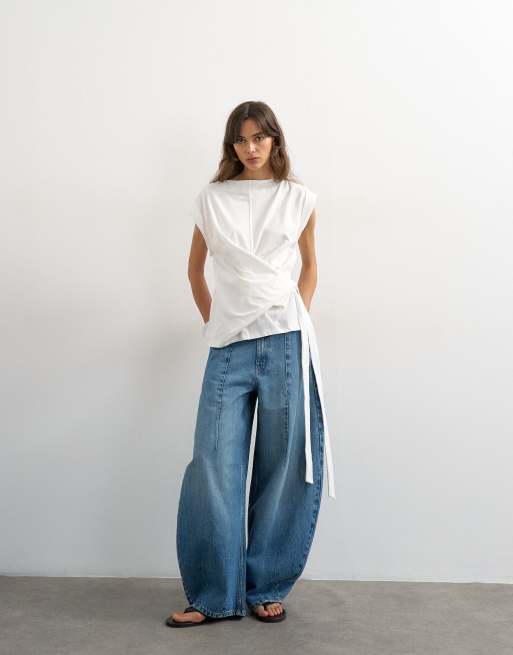 Topshop - Top met overslag en kapmouwtjes in ecru, 4 van 4