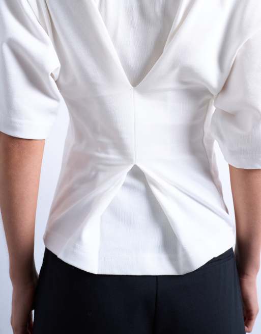 Topshop - Top met structuur en taillering aan de achterkant in ivoorwit, 3 van 4