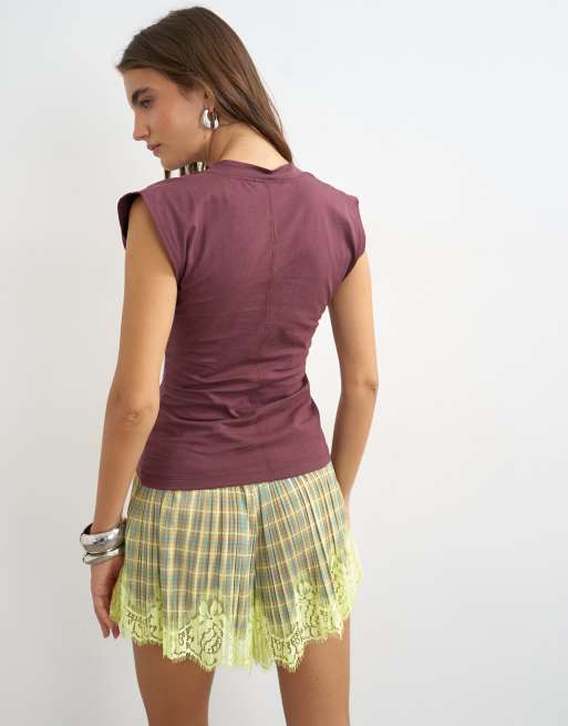 Topshop top met V-hals en getailleerde taille in pruim, 4 van 4