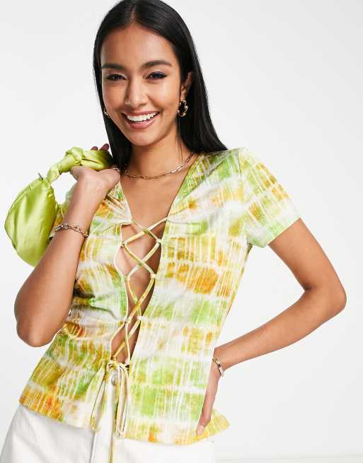 Topshop - Top met vervaagde ruitjes en strik voor in groen