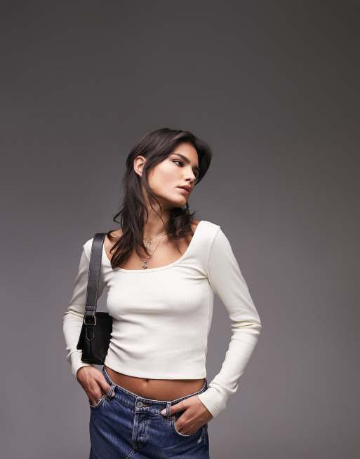 Topshop - Top met vierkante hals in ecru
