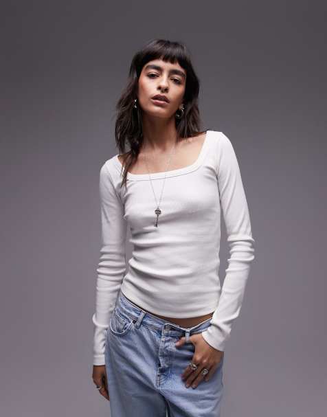 Topshop - Top met vierkante hals in ecru - view 1