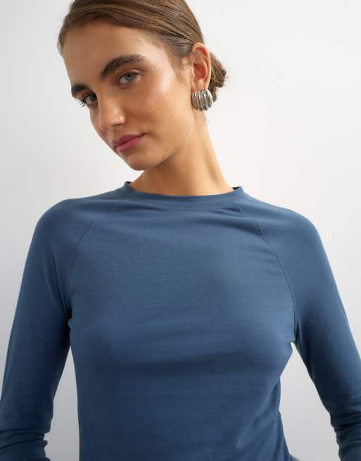 Topshop Top mit Raglanärmeln und kurzen Ärmeln in Grau-Blau, 3 von 4