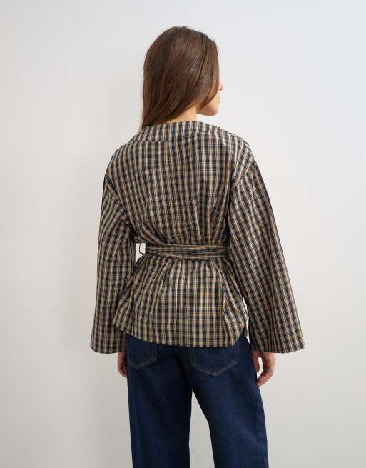 Topshop Top mit Wickeldetail und Bindeband im Karomuster, 4 von 4