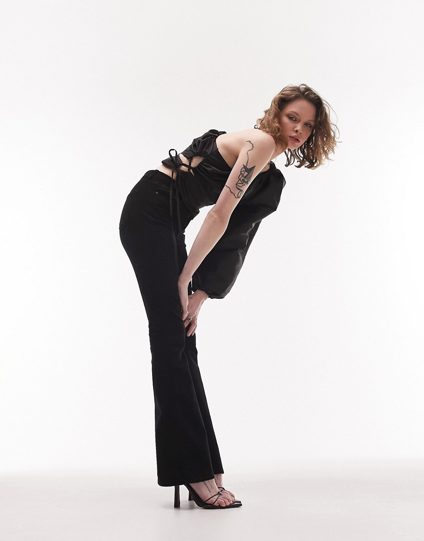 Top monospalla nero con laccetti laterali e manica voluminosa - Topshop Camicia donna  - immagine1
