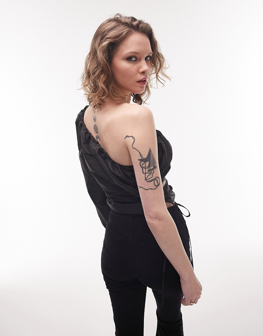 Top monospalla nero con laccetti laterali e manica voluminosa - Topshop Camicia donna  - immagine2