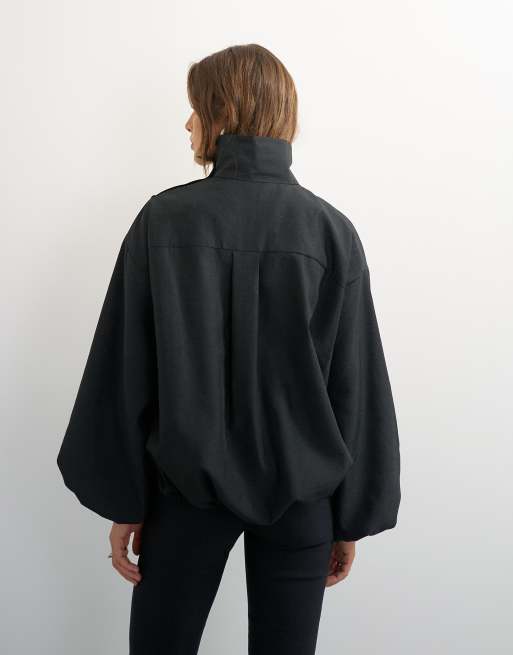 Topshop top nero con collo alto e fondo a palloncino, 4 di 4