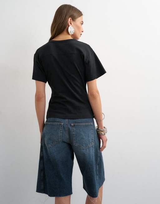 Topshop - Top nero stretto in vita con scollo a V, 3 di 4