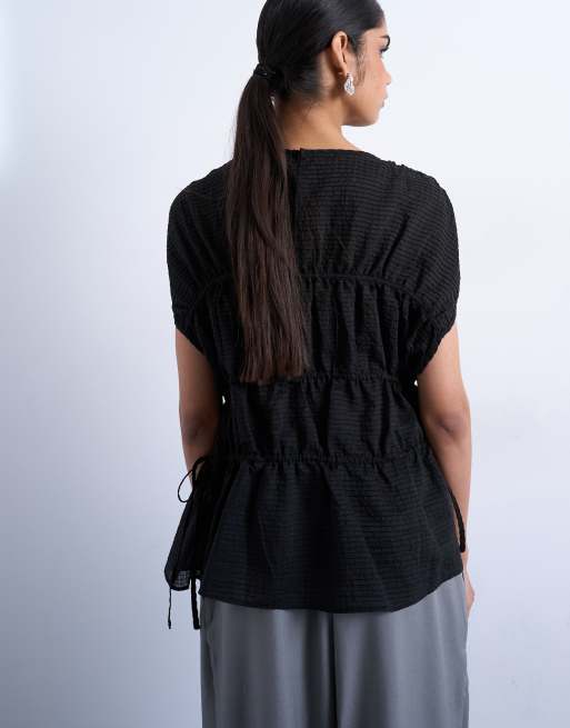 Topshop - Top noué sur les côtés à manches courtes - Noir, 4 de 4