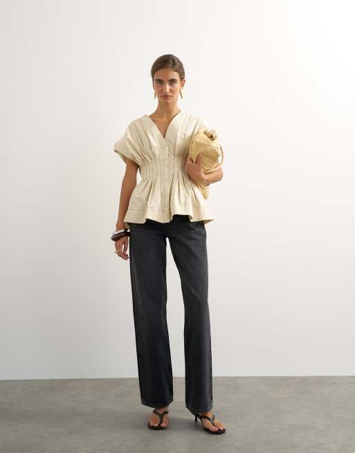 Topshop - top peplum estructurado con pliegues cosidos en piedra, 4 de 4