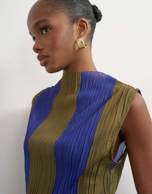 Topshop top plissé à col montant sans manches à rayures, 3 de 4