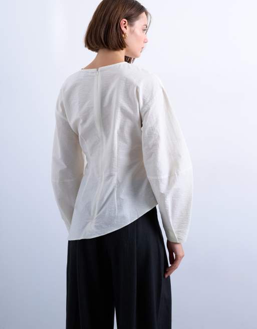 Topshop - Top plissé à l'avant à manches longues - Ivoire, 4 de 4