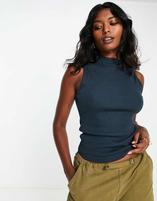 Topshop - Top premium basic accollato color ardesia