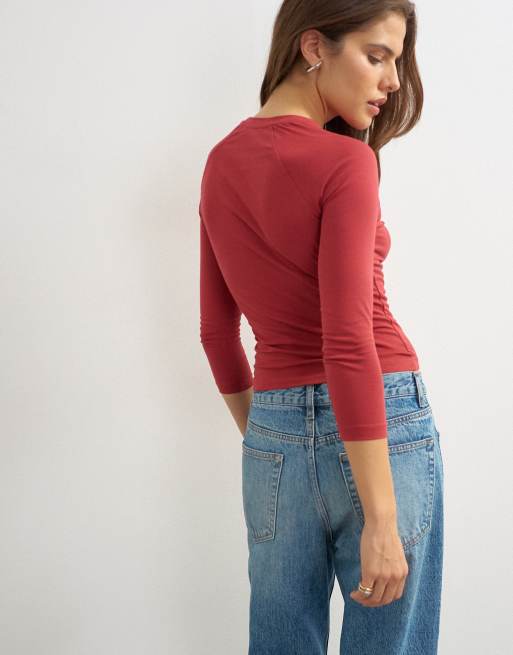 Topshop top raglan court épuré rouge, 4 de 4