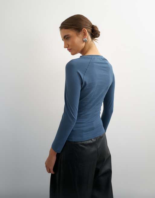 Topshop top raglán liso de manga corta en azul grisáceo, 4 de 4