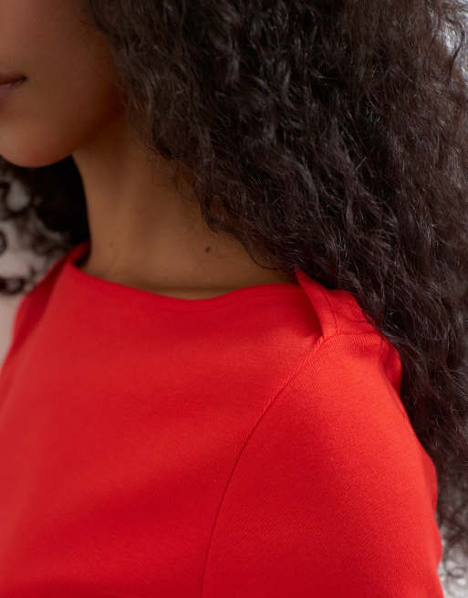 Topshop top rosso con scollo a barchetta e fondo arrotondato, 3 di 4