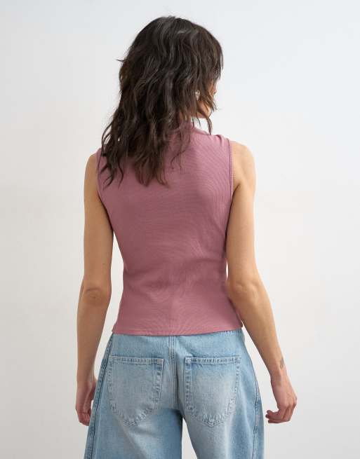 Topshop - Top sans manches à boutonnage asymétrique - Mauve, 3 de 4