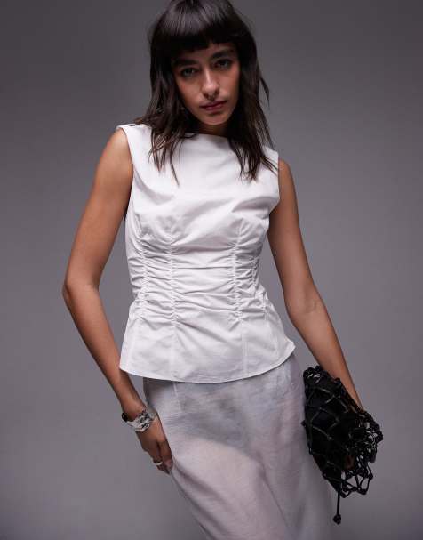 Topshop - Top sans manches avec détail froncé style corset - Ivoire - view 1