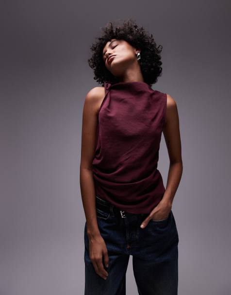 Topshop - Top sans manches avec détail noué sur le côté - Bordeaux - view 1