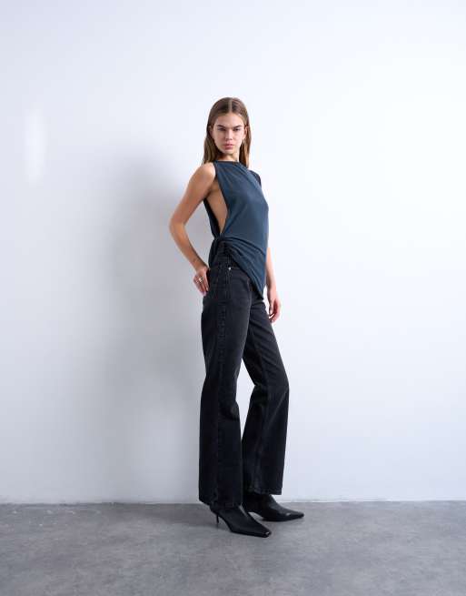 Topshop - Top sans manches en cupro noué sur le côté - Gris anthracite, 2 de 4