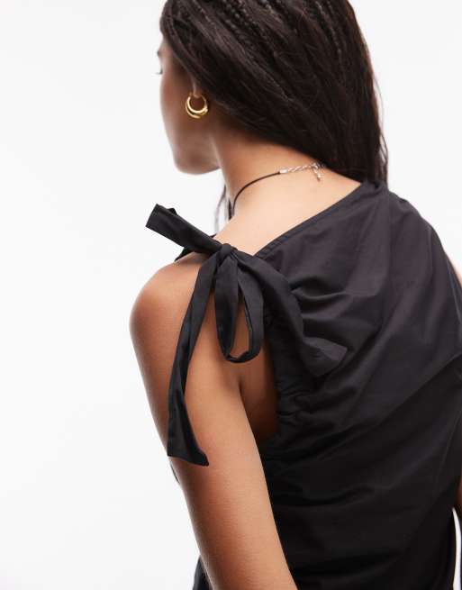 Topshop - Top sans manches en popeline avec épaules froncées - Noir, 3 de 4