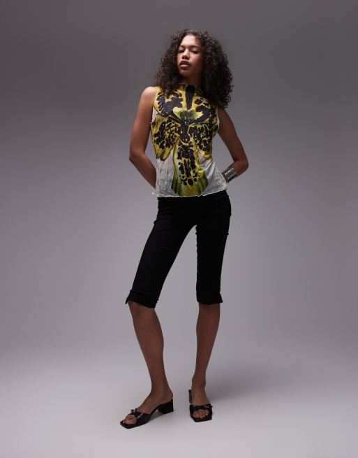 Topshop - Top sans manches froissé à motif fleur - Jaune, 2 de 4