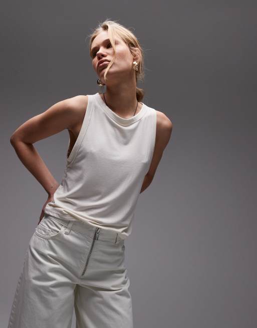 Topshop - Top senza maniche ampio e morbido color avorio