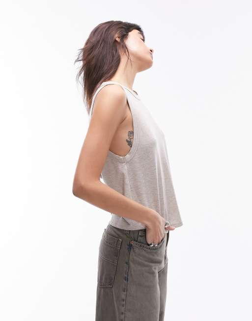 Topshop - Top senza maniche ampio morbido color pietra