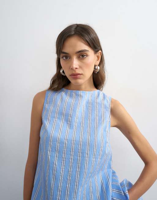 Topshop - Top senza maniche blu a righe con allacciatura sul retro in coordinato , 3 di 4