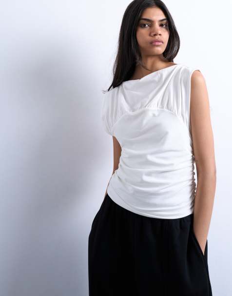 Topshop - Top senza maniche color avorio con dettaglio arricciato - view 1