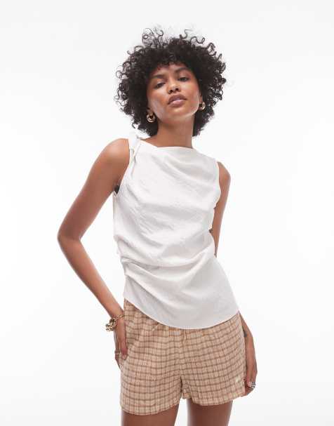 Topshop - Top senza maniche color avorio con nodo laterale - view 1
