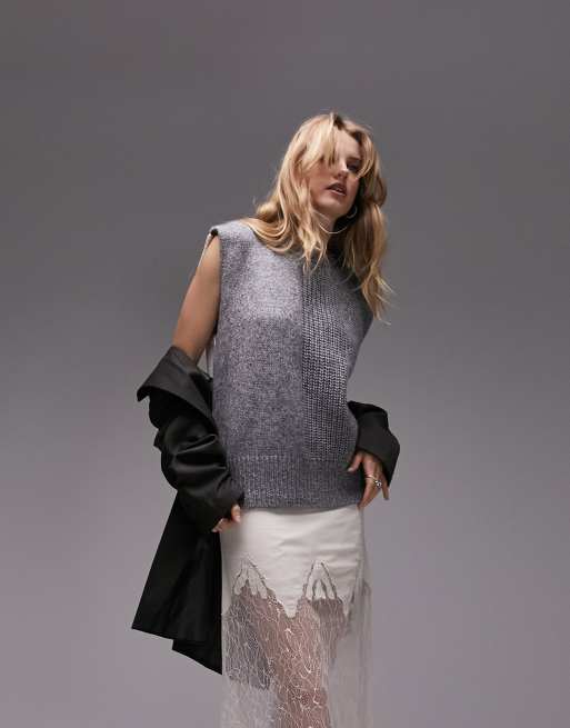 Topshop - Top senza maniche in maglia a coste multicolore