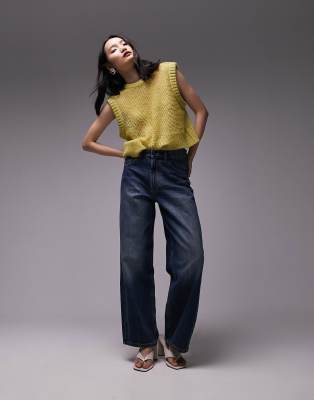 Topshop - Top senza maniche in maglia color lime trasparente