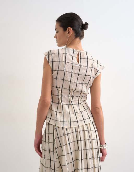 Topshop - Top senza maniche in tessuto stropicciato a quadri con pinces, 4 di 4