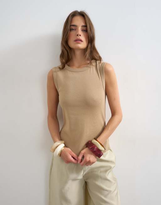 Topshop - Top senza maniche slim color pietra