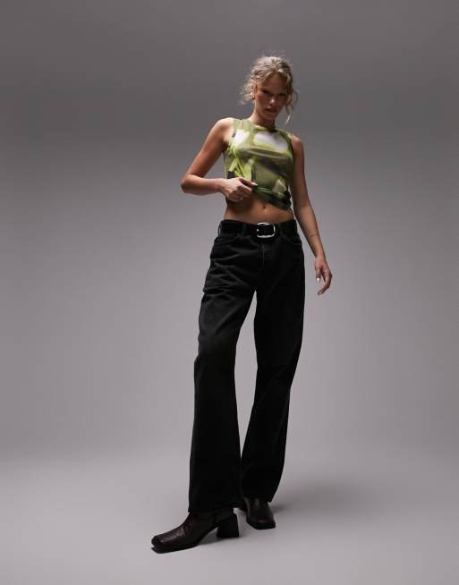 Topshop - Top senza maniche verde in rete con tulipani sfocati, 2 di 4