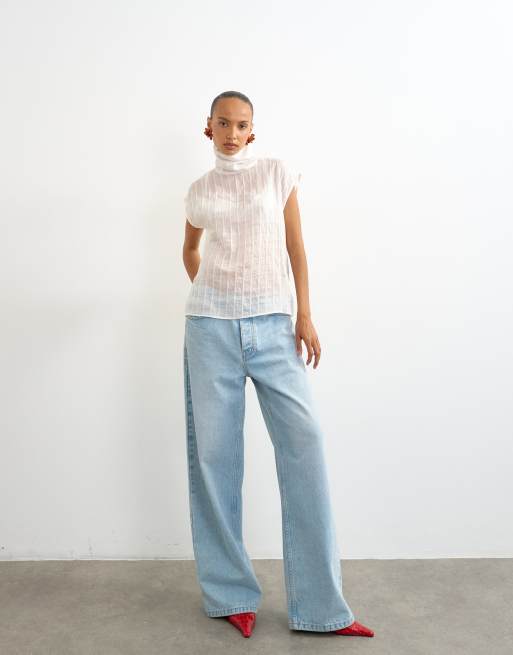 Topshop - top sin mangas con cuello alzado y rayas marfil, 2 de 4
