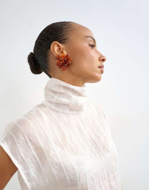 Topshop - top sin mangas con cuello alzado y rayas marfil, 3 de 4