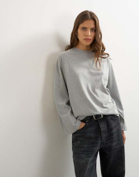 Topshop top skater a maniche lunghe con cuciture in grigio mélange - view 1