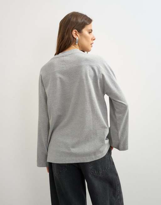 Topshop top skater a maniche lunghe con cuciture in grigio mélange, 3 di 4