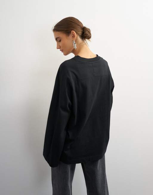 Topshop top skater a maniche lunghe con cuciture, nero, 3 di 4