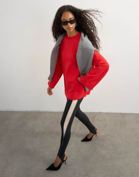 Topshop top skater a maniche lunghe con dettagli di cuciture rosso - view 1